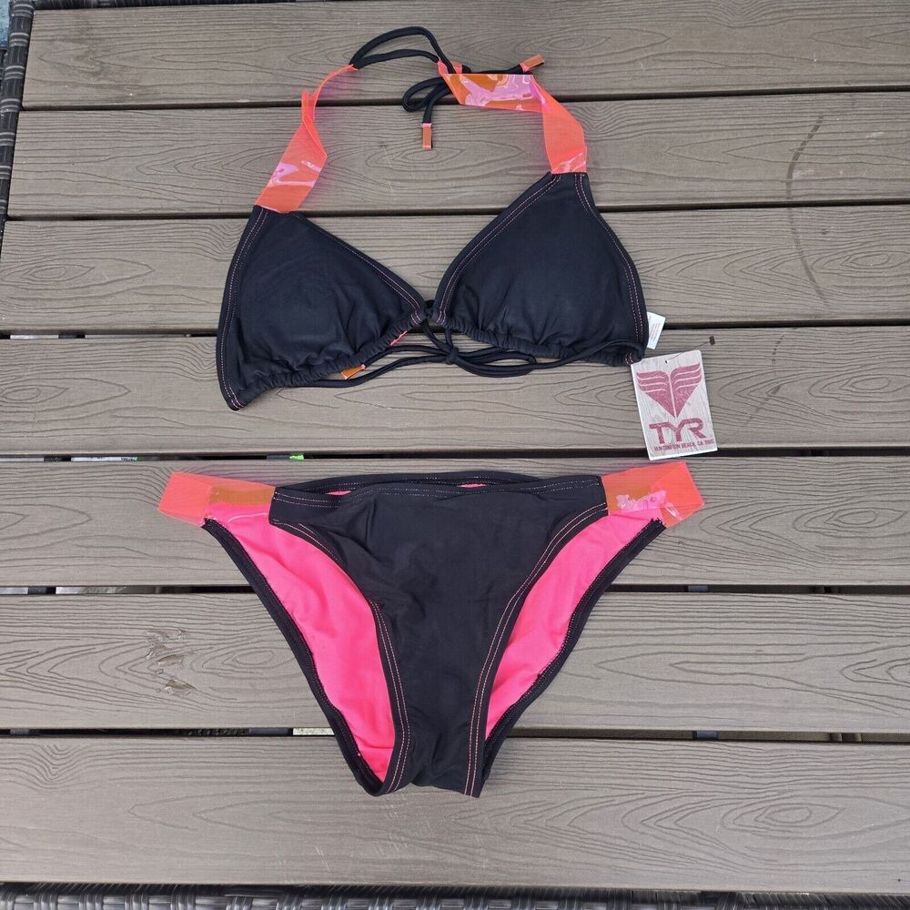 TYR Womens Poperazzi Halter Hot Pink /black Bikini Set Size XS New